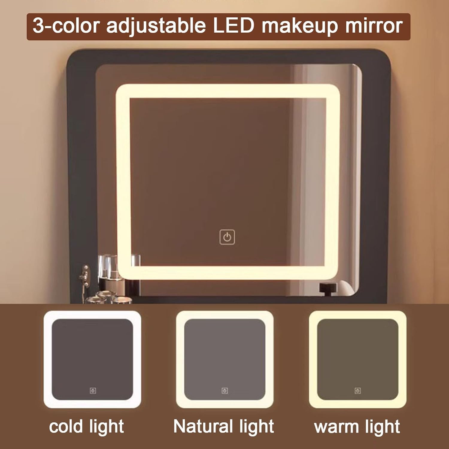 3-i-1 Sminkbord med spegel, pall & förvaring – Glasbordsskiva & kompakt design